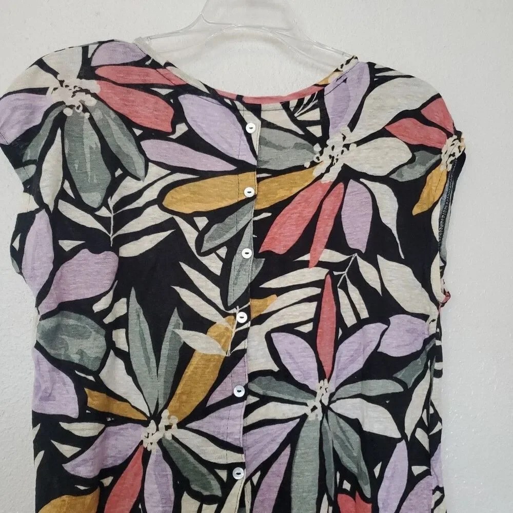 Nicole Miller Women’s Multicolor Floral Round Neck Short Sleeve Linen Blouse M - Picture 10 of 16